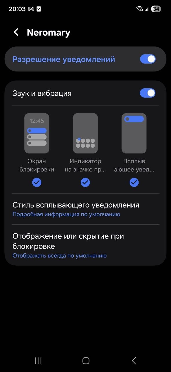 Notification settings of the installed app on Android