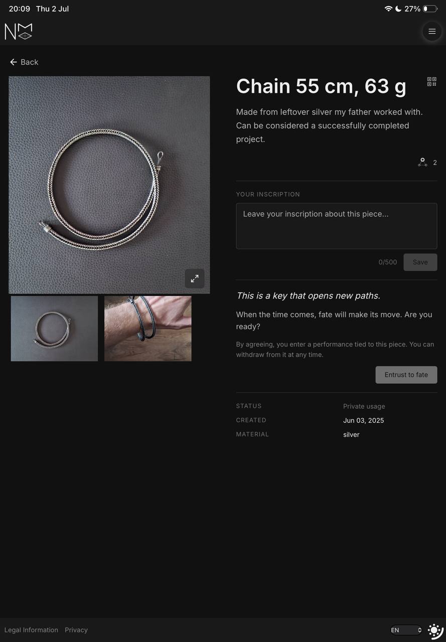 Consent section on the piece's page with the 'Trust your fate' button