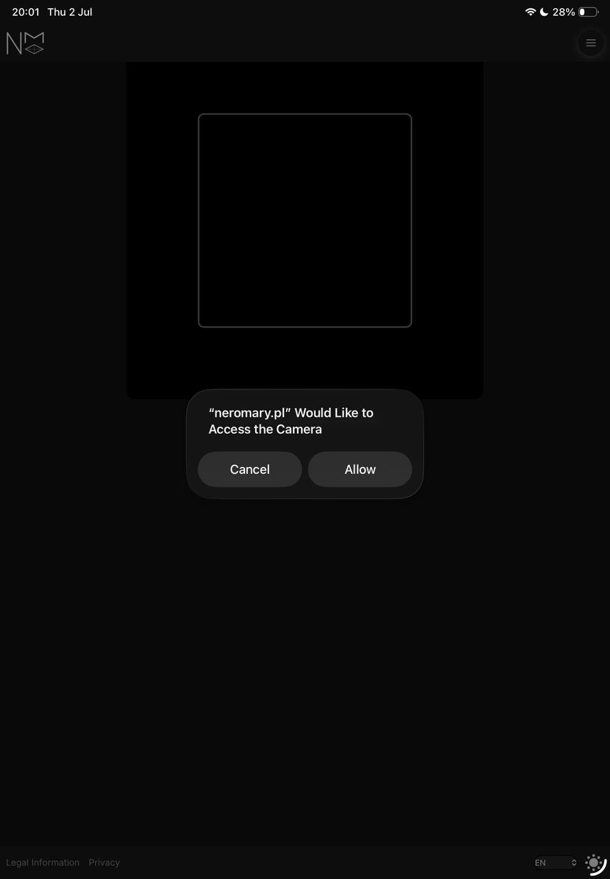 Camera-access prompt in Safari when the QR Scanner opens